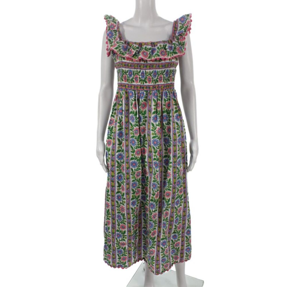 Pink City Prints Women Maxi Floral Square Neck Sleeveless Cotton Dress Size M